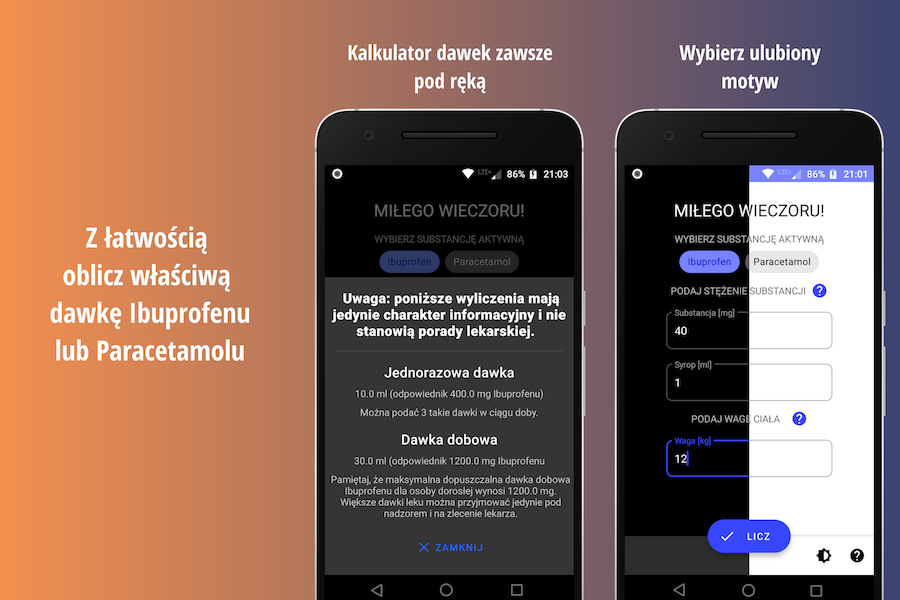 Screenshots from Dose Calculator app